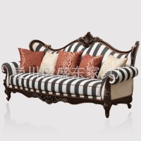 欧式实木雕花沙发 新古典布艺单人沙发 美式布艺沙发三人位