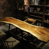 胡桃木合金欢实木北欧美式工业风设计师办公桌书桌吧台无拼接家具
